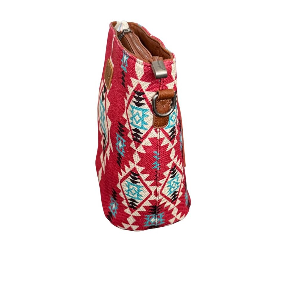 Wrangler Red Aztec Print Canvas & Faux Leather Crossbody Bag NWOT - Picture 3 of 7